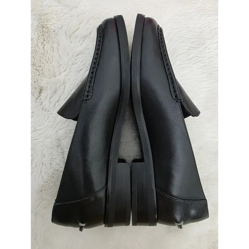 Everlane The Modern Classic Black Leather Slip On Loafers Stacked Heel Size 7.5